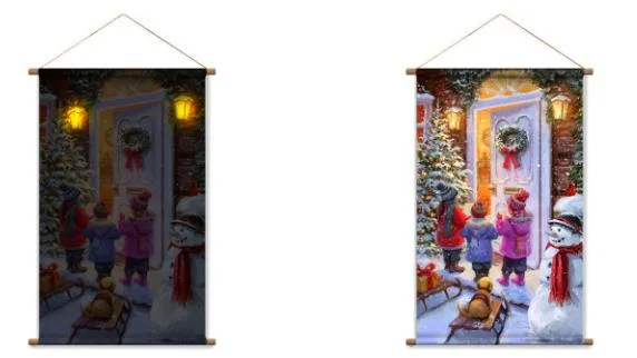 2023 New Arrivals Christmas Design LED Lights up Scroll Made of Fir Wood Frame Hanger Poster