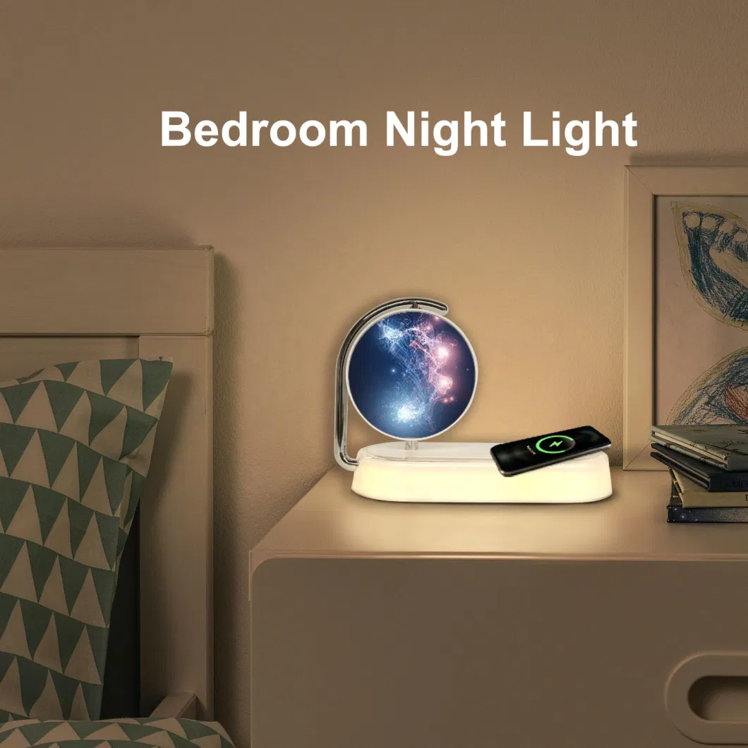 Bedroom Night Light Mobile Phone Bank Fast Qi Wireless Charger 3D Advertising Holographic Display Hologram LED Fan in The Air